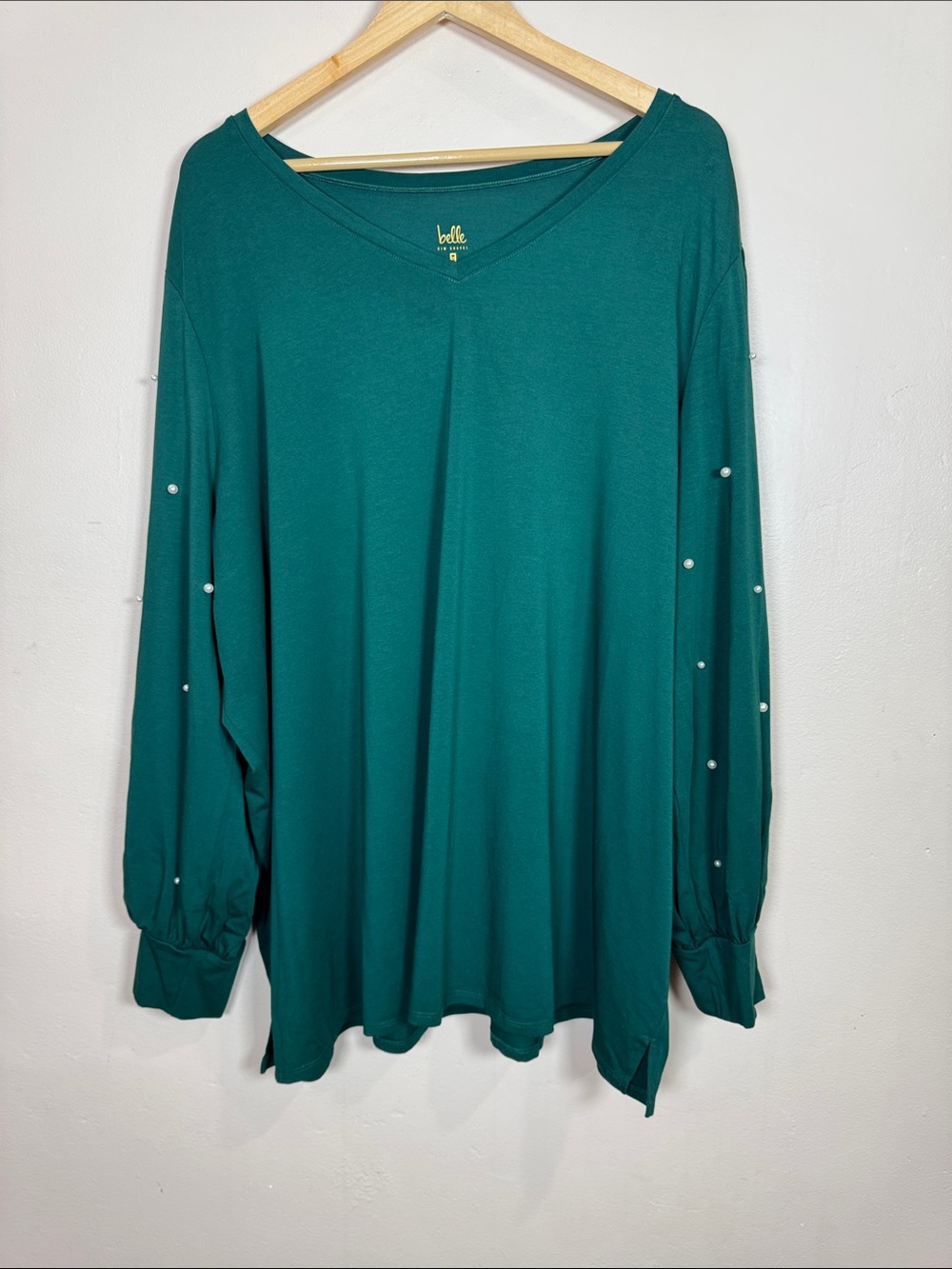 Belle by Kim Gravel Pearl-Accent Long Sleeve Top Plus Size 4X Holiday Christmas